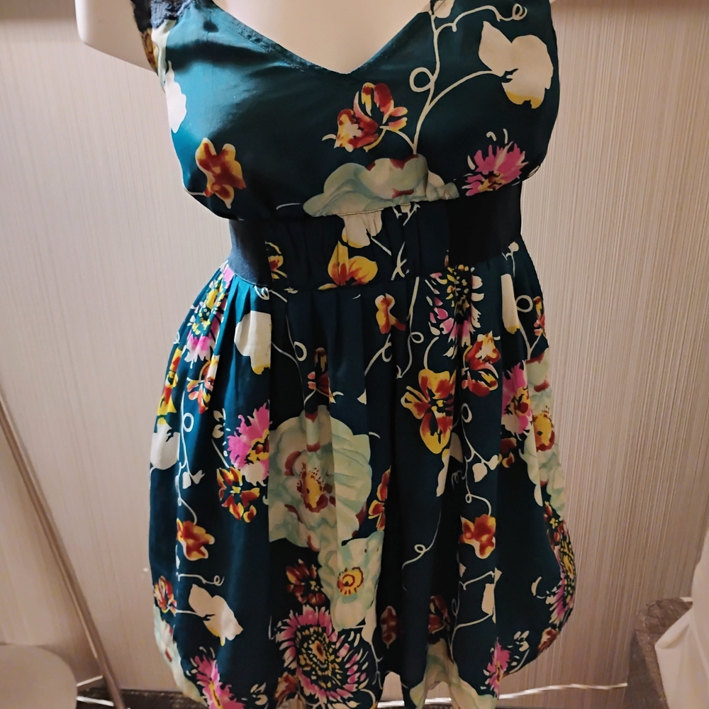 Free People Floral Mini Dress - Teal and Multicolor